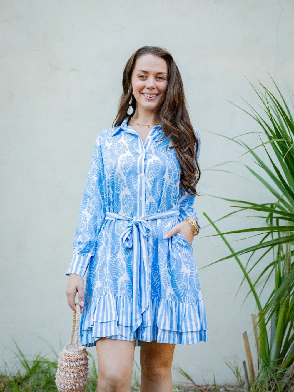 Escapada Living Long Sleeve Ruffle Camille Dress- Maya Spiral Shell